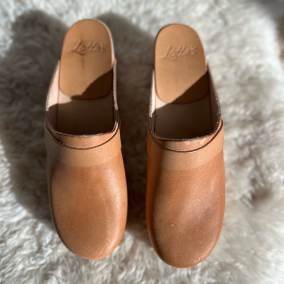 Elsa High Heel Tan Leather Clogs - Picture 2 of 8
